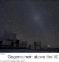 At Paranal, home of ESO's Very Large Telescope, the sky is so dark that the famous and extremely difficult to observe Gegenschein (or "counter shine") can be seen here in its full glory. This is a faint brightening of the night sky in the region of the ecliptic directly opposite the Sun, caused by reflection of sunlight by interplanetary dust in the Solar system. The Gegenschein is seen in this image as a band running diagonally from the top left to lower right. The image was obtained by Yuri Beletsky in October 2007 using a digital camera equipped with a 10-mm wide-angle lens and installed on a portable equatorial mount. The total exposure time was about 45 min. The weather conditions during the observations were excellent: the sky transparency was close to perfect, which allowed Yuri to capture very faint details of the Gegenschein and reveal its fine structure.