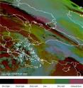 Dust source activation on March 23 11:00 UTC over the southern Ukraine (arrow).