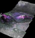 This three-dimensional image of a trough in the Nili Fossae region of Mars shows a type of minerals called phyllosilicates (in magenta and blue hues) concentrated on the slopes of mesas and along canyon walls. The abundance of phyllosilicates shows that water played a sizable role in changing the minerals of a variety of terrains in the planet's early history.