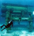 A diver swims toward the underwater laboratory Aquarius at the National Undersea Research Center in Florida.