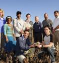 These nine researchers are working to developing a wireless network of soil sensors that could one day help farmers collect and track soil data. In the back row, left to right, are Amy Kaleita, Candace Batts, project leader Ratnesh Kumar, Jing Huang, Robert Weber, Ahmed Kamal and Stuart Birrell. In the front row, left to right, are Herman Sahota and Giorgi Chighladze.