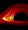 This is a visualization of material swirling around a black hole.