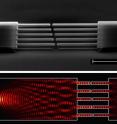 Electronmicroscopic image of array (top) and simulation of lightwaves through array (bottom).