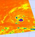 The Atmospheric Infrared Sounder instrument on NASA's Aqua satellite captured an image of Tropical Depression 2's cloud temperatures on August 13 at 2:17 p.m. EDT. Purple indicates coldest and highest thunderstorms, blue is the second coldest. AIRS noticed there are no very powerful thunderstorms associated with this storm.