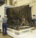 Engineers unload the James Webb Space Telescope ISIM structure from its container after it arrived at NASA Goddard Space Flight Center in Greenbelt, Md.