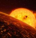 The exoplanet COROT-7b is close enough to its star that its "day-face" is hot enough to melt rock. Theoretical models suggest the planet has an atmosphere mad up of the components of rock in gaseous form and lava or boiling oceans on its surface.