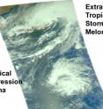 AIRS on NASA's Aqua satellite captured this visible image of both Extra-Tropical Storm Melor (top) over Japan, and Tropical Depression Parma (bottom) over the Philippines on Oct. 8.