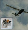 This photo shows the Ion Tiger in flight. The 550-watt fuel cell is show in the  
box in the lower left corner.