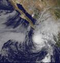 The GOES-11 satellite captured a visible image of Tropical Storm Rick's clouds  (bottom right)  over the southern tip of Baja California at 7:30 a.m. PDT, Oct. 20. San Jose del Cabo was already reporting light rain at that time.