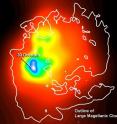 Fermi's Large Area Telescope (LAT) shows that an intense star-forming region in the Large Magellanic Cloud named 30 Doradus is also a source of diffuse gamma rays. Brighter colors indicate larger numbers of detected gamma rays.