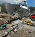 This photo shows berth and vessel damage due to ship and barge impact and collision at the Ronald Reagan Shipyard in Pago Pago Harbor, American Samoa.