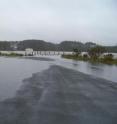 This is a flooded roadway at Parker's Creek Marsh on the sea side of Accomack County, Va.