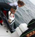 Dr. Mahmood Shivji is shown working with a shark.