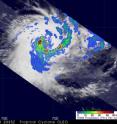 This Tropical Rainfall Measuring Mission satellite image of Cleo's rainfall was captured on Dec. 8 at 2035 UTC. The red areas in the image depict heavy rainfall at almost 2 inches per hour.