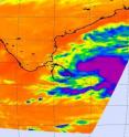 NASA's Aqua satellite's Atmospheric Infrared Sounder (AIRS) instrument captured Tropical Storm 05B on Dec. 10. 05B is the rounded area located to the southeast of the Indian state of Tamil Nadu.  The area of purple in the middle of the storm indicates strong thunderstorms and high, cold thunderstorm cloud tops.