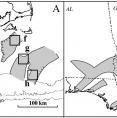 Left: Basalts inland (hatched) and offshore (grey) in the New York area may be useful for storing CO2. Right: An even larger formation occurs around South Carolina and Georgia. Squares indicated potential sites for exploration.