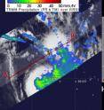 The Tropical Rainfall Measuring Mission (TRMM) satellite captured Nisha's rainfall on Jan. 28 at 1947 UTC (2:47 p.m. ET). The rainfall is occurring from the south to northeast of the storm's center. The yellow and green areas indicate moderate rainfall between .78 to 1.57 inches per hour. Red areas are heavy rainfall at almost 2 inches per hour.