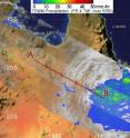 On Jan. 30 at 1425 UTC (9:25 a.m. ET), the Tropical Rainfall Measuring Mission (TRMM) Satellite captured the remnants of Olga moving from the Queensland to New South Wales Territory. Most of the rainfall was light to moderate (green), but there were isolated areas of heavy rain (red), falling at 2 inches per hour.