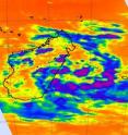 This infrared image from NASA's Atmospheric Infrared Sounder, AIRS instrument on NASA's Aqua satellite shows how the high cold clouds (blue) are starting to band, or wrap around the low's center of circulation on March 8 at 5:23 a.m. ET.