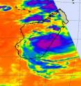 NASA's AIRS instrument captured this infrared view of Hubert's frigid clouds, seen here in blue and purple. Purple indicates high and strong thunderstorms with cloud-top temperatures as cold is -63 Fahrenheit.