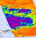 This infrared image of Tropical Storm Tomas from NASA's Aqua satellite was captured on March 11 at 0105 UTC (March 10 at 8:05 p.m. ET) and shows some high, cold thunderstorms around the center of this large storm.