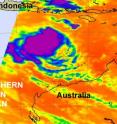 The Atmospheric Infrared Sounder instrument on NASA's Aqua satellite captured this image of Tropical Storm Sean (formerly Cyclone 24S) on April 22 at 17:29 UTC (1:29 p.m. EDT). The infrared image showed some strong, high, cold thunderstorms (purple) around Sean's center. The orange depicts sea surface and land temperatures as warm as or warmer than 80 degrees Fahrenheit.