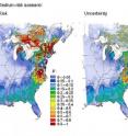 This map charts results of a stochastic simulation model for <I>Sirex noctilio</I>, a Eurasian woodwasp, in eastern North America.