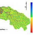 Map of modeled cumulative hillslope erosion/deposition (HED) for the Wadi Ziqlab watershed after 200 years. The map shows HED due to human landuse, after subtracting 'natural' surface change from surface change with shifting cultivation and grazing.