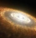 Like a raindrop forming in a cloud, a star forms in a diffuse gas cloud in deep space. As the star grows, its gravitational pull draws in dust and gas from the surrounding molecular cloud to form a swirling disk called a "protoplanetary disk." This disk eventually further consolidates to form planets, moons, asteroids and comets.