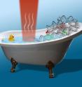 Infrared laser light heats the water in "nano bathtub" for JILA research on individual DNA molecules.