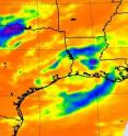 The AIRS instrument on NASA's Aqua satellite captured an infrared view of TD5's remnant clouds (blue) and showers over Louisiana and the north central Gulf of Mexico on August 18 at 08:23 UTC.