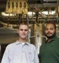 Purdue doctoral students, from left, Indraneel Sircar, Brent Rankin, Rohan Gejji and Anup Sane created this gasifier to learn precisely how coal and biomass break down in the reactors. The research, funded by the US Air Force Office of Scientific Research, aims to strengthen the scientific foundations of the synthetic fuel economy.
