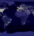 This is a map of the night-time city lights of the world, growing in extent each year.