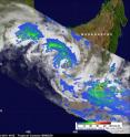 NASA's TRMM satellite saw moderate to heavy rainfall, falling at a rate of over 2 inches/50 mm per hour (in red) in a small area near Bingiza's center of circulation on Feb. 16, 2011.