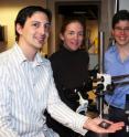 This is postdoctoral researcher Jacob Adams with principle investigators Jennifer Bernhard and Jennifer Lewis.