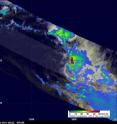 The TRMM satellite had another very good view of Sub-tropical Cyclone Arani in the morning light on March 16, 2011, at 1052 UTC. This data showed that there were very heavy thunderstorms in the eastern half of the storm. TRMM's Precipitation Radar showed that some of these powerful storms were reaching to heights of over 14 km (~8.7 miles) above the surface of the Southern Atlantic Ocean.