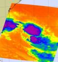 On March 16 at 03:29 UTC (Mar. 15 at 11:29 p.m. EST) NASA's Aqua satellite captured an infrared image of Sub-Tropical Storm Arani's cold thunderstorm cloud tops (purple) in two areas of the storm. Those cloud tops were as cold as or colder than -63F/-52 C, and were areas of heavy rainfall. The strongest thunderstorms appeared north and south of the center of circulation.