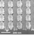 Micrograph of a sensor developed at Princeton for sensing Raman scattering. Pillars support metal components that gather light and amplify Raman signals, wavelengths of light that can be used to identify a substance.