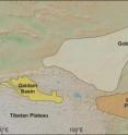 This map shows Central Asia's Qaidam Basin, Gobi Desert and Loess Plateau. A research team led by University of Arizona geoscientist Paul Kapp suggests that during glacial times, winds blew dust from the Qaidam Basin to the Loess Plateau and deposited more than half of the dust currently in the Loess Plateau. During interglacial times such as the present, the westerly winds shift north and blow dust from the Gobi Desert to the Loess Plateau.