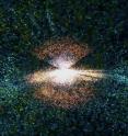 BOSS is extending the existing Sloan Digital Sky Survey map of the universe based on galaxies, center, into the realm of intergalactic gas in the distant universe, using the light from bright quasars (blue dots).