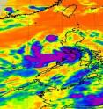 This image of Tropical Depression 05W in the Northwestern Pacific June 8 at 1741 UTC (1:41 p.m. EDT) from the NASA AIRS instrument shows strong thunderstorms (purple) over the southern side of the circulation center.