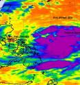 Tropical Storm Meari's cold thunderstorm cloud tops were captured on this infrared image from NASA's AIRS instrument on June 21 at 17:11 UTC (1:11 p.m. EDT). AIRS flies on NASA's Aqua satellite. This image shows most of the strongest thunderstorms (purple) around the center of circulation.