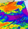 NASA's Aqua satellite passed over the western half of Tropical Storm Meari on June 24 at 05:29 UTC (1:29 a.m. EDT). Meari's center was a couple of hundred miles southwest of Kadena Air Base. Most of Meari's heaviest thunderstorms (purple) were over the waters of the South China Sea and stretched west into Luzon, Philippines.