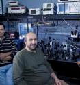 Michael Kats, Aleksandar Simic and Mercedeh Khajavikhan take a break in the optics laboratory.