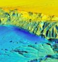 This is a visualization of LiDAR data from the April, 2010 earthquake near Mexicali. Blue shows where ground surface moved down, red shows upward movement compared to the previous survey.