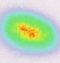 This false color image shows the average density of cesium atoms taken during multiple experimental cycles for studying quantum criticality in the ultracold laboratory of Cheng Chin, associate professor in physics at UChicago. The density is lowest in the white area on the outside, highest toward the center, where higher numbers of atoms are blocking the incoming infrared laser light. Xibo Zhang collected these data in connection with his recently completed doctoral research at UChicago.