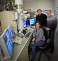 From left is Virginia Altoe, Shaul Aloni and Miquel Salmeron at the Molecular Foundry's Imaging and Manipulation of Nanostructures Facility where they studied the structure and morphology of monolayer organic thin films.