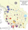 One possible scenario for the electricity system in the Western US in 2026-29. Pie charts show the proportion of different types of energy sources generating power and flowing between load areas if there were a carbon tax of $70 per ton. According to the SWITCH model, such a tax could allow the West to reach a goal of 54 percent of 1990 emissions by 2030.