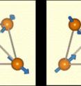 This image shows "All-in" and "all-out" spin arrangements in an Os tetrahedron of Cd2Os2O7. Nonmagnetic Cd and O ions are omitted for simplicity.