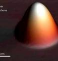 This zoom-in STM topograph shows one of the cobalt trimers placed on graphene for the creation of Coulomb potentials – charged impurities – to which electrons and holes could respond.